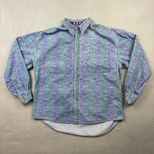 Vintage Men's Basic 955 Jean Striped Collared Denim Shirt Retro - Size Large